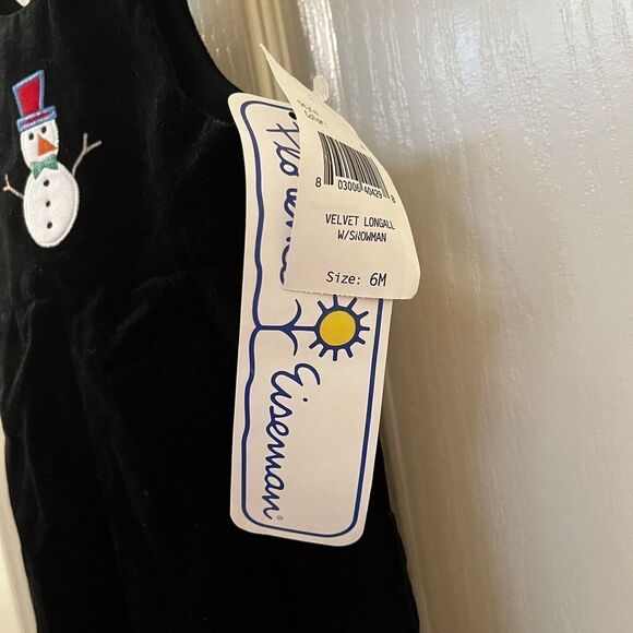 Florence Eiseman Black Velvet Snowman Longall Overalls Romper Boys 6 Months NWT - Picture 9 of 13